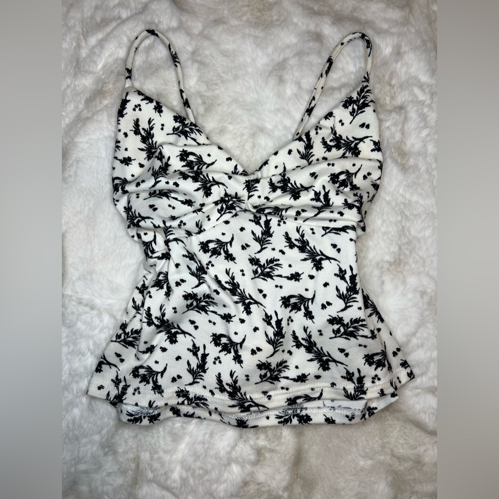 small printed black and white top